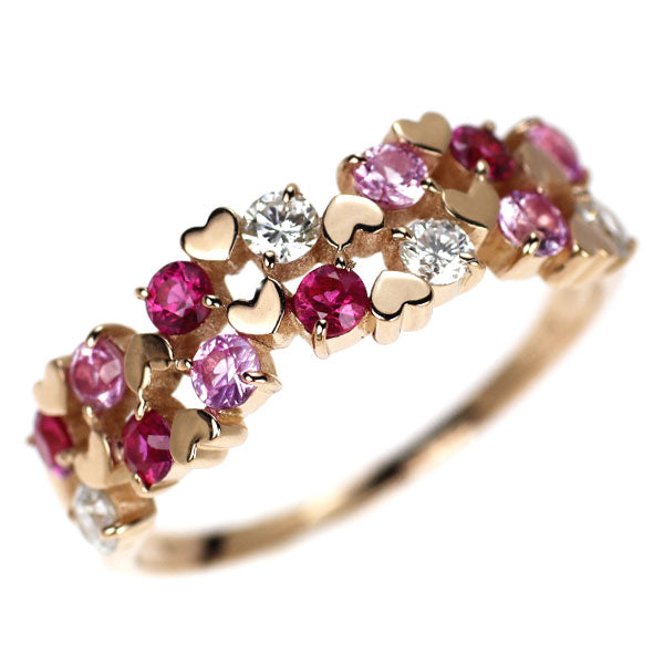 K18PG ルビー ピンクサファイア ダイヤモンド リング 0.16ct