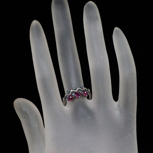 ブラックメッキ/ K18WG ロードライトガーネット トパーズ ダイヤモンド リング D0.13ct