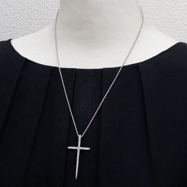 K18WG H&C ダイヤモンド ペンダントネックレス 0.83ct クロス