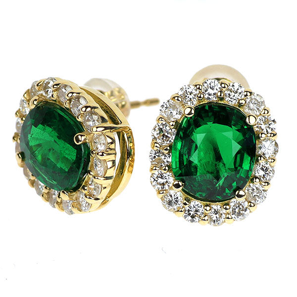 K18YG ツァボライト ダイヤモンド ピアス 4.33ct D1.00ct