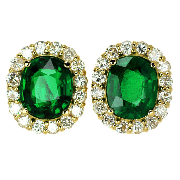 K18YG ツァボライト ダイヤモンド ピアス 4.33ct D1.00ct