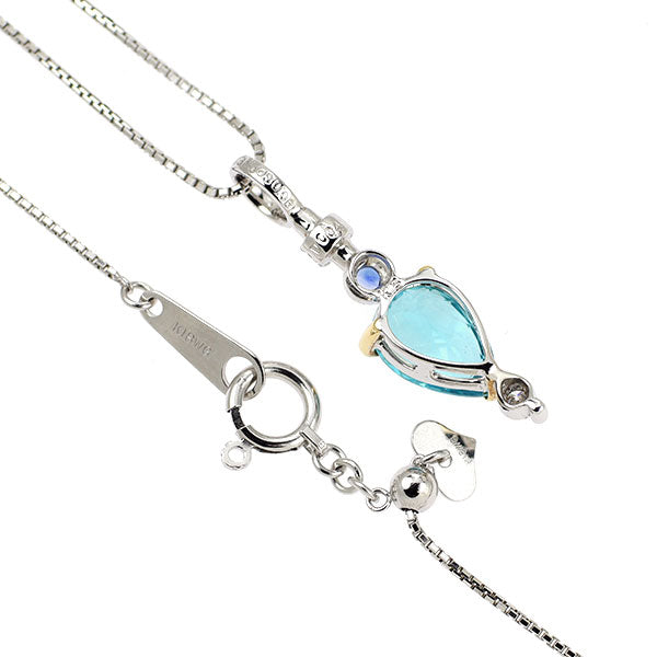 K18WG アパタイト サファイア ダイヤモンド ペンダントネックレス 1.56ct S0.06ct D0.04ct