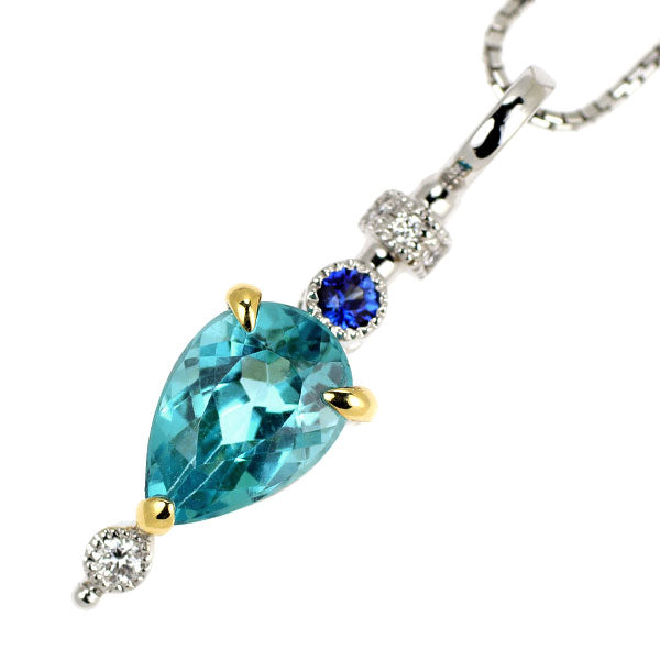 K18WG アパタイト サファイア ダイヤモンド ペンダントネックレス 1.56ct S0.06ct D0.04ct