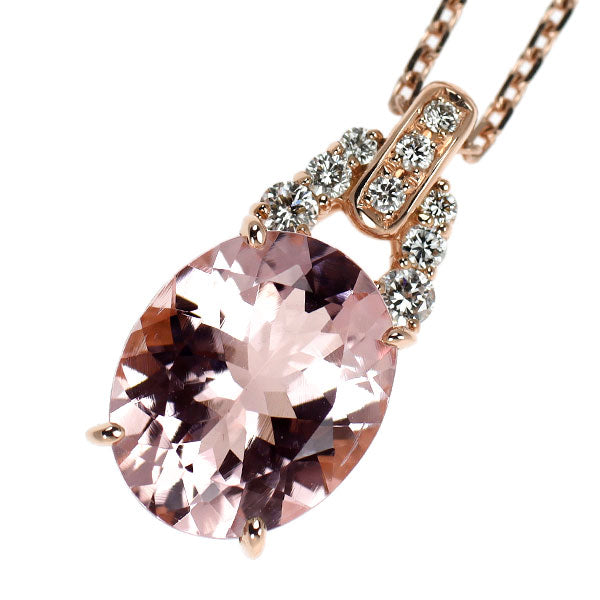 K18PG モルガナイト ダイヤモンド ペンダントネックレス 2.70ct D0.12ct