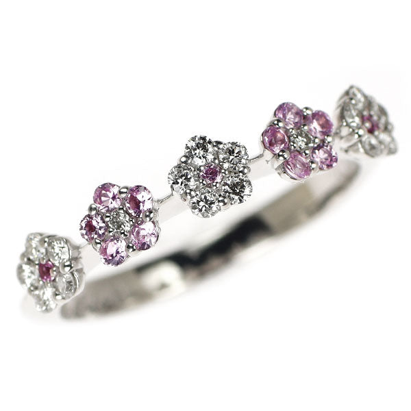 セイレーンアズーロ K18WG ピンクサファイア ダイヤモンド リング 0.14ct D0.18ct フラワー