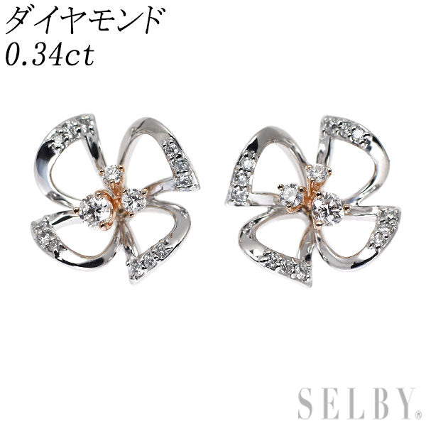 K18WG/PG ダイヤモンド ピアス 0.34ct フラワー