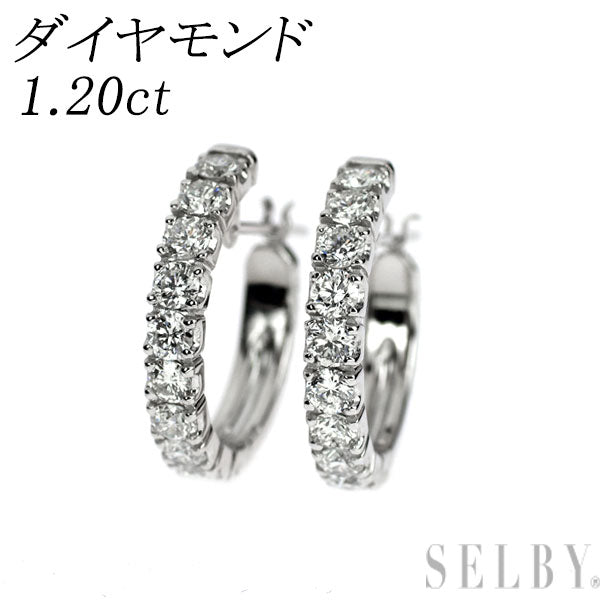 K18WG/ K14WG ダイヤモンド フープピアス 1.20ct