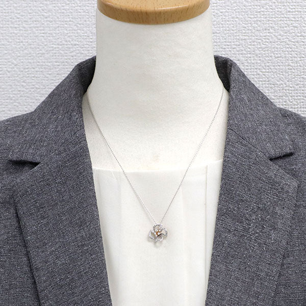 K18WG/PG ダイヤモンド ペンダントネックレス 0.35ct フラワー