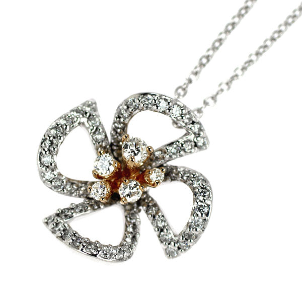 K18WG/PG ダイヤモンド ペンダントネックレス 0.35ct フラワー