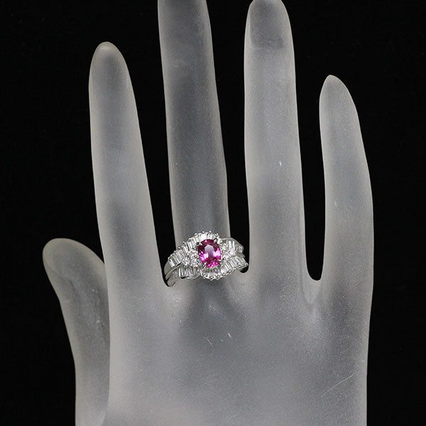 Pt900 非加熱ピンクサファイア ダイヤモンド リング 1.066ct D1.20ct