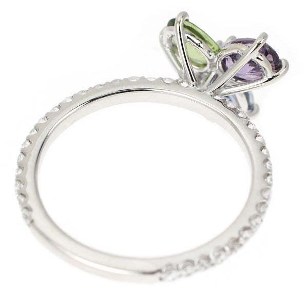 K18WG カラーサファイア ダイヤモンド リング 1.360ct D0.388ct クローバー シャムロック