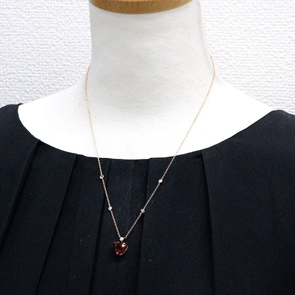 K18PG ハートシェイプ ピンク トルマリン ダイヤモンド ペンダントネックレス 3.69ct D0.24ct