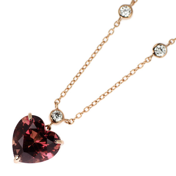 K18PG ハートシェイプ ピンク トルマリン ダイヤモンド ペンダントネックレス 3.69ct D0.24ct