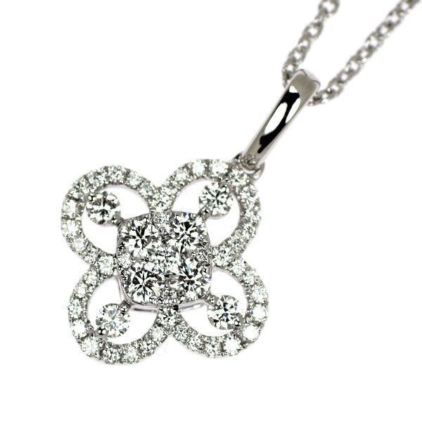 K18WG ダイヤモンド ペンダントネックレス 0.67ct フラワー