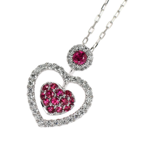 K18WG ルビー ダイヤモンド ペンダントネックレス 0.31ct D0.25ct ハート