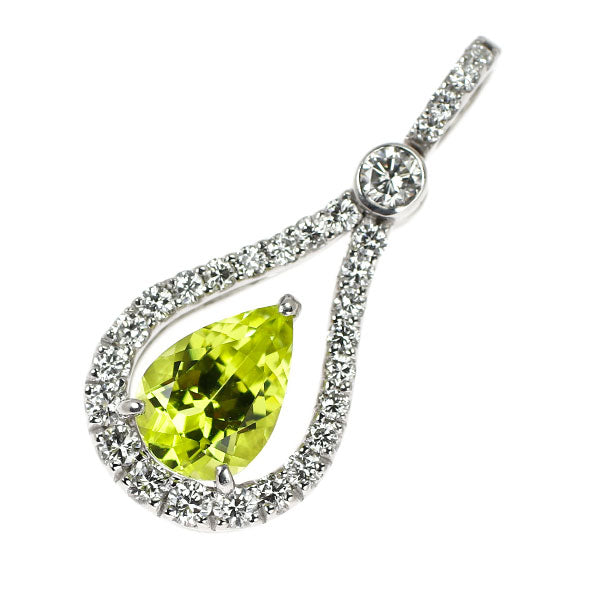 K18WG イエロー トルマリン ダイヤモンド ペンダントトップ 1.28ct D0.53ct