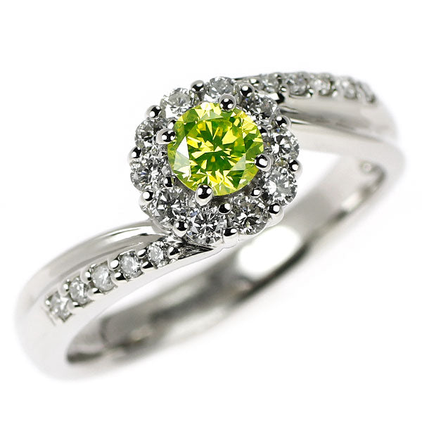 Pt900 トリートイエローグリーン ダイヤモンド リング 0.357ct D0.35ct