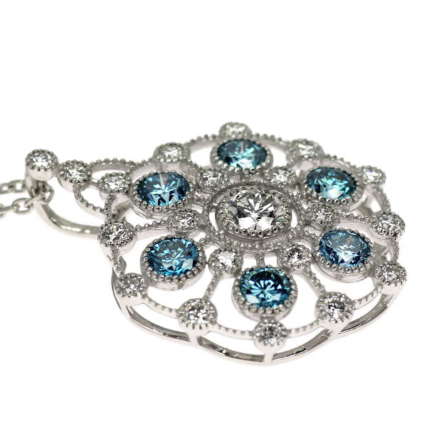 K18WG トリートブルー ダイヤモンド ペンダントネックレス 0.91ct D0.64ct