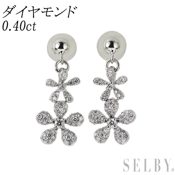 K18WG ダイヤモンド ピアス 0.40ct フラワー パヴェ