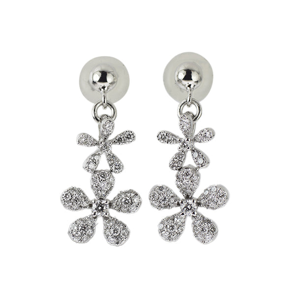 K18WG ダイヤモンド ピアス 0.40ct フラワー パヴェ