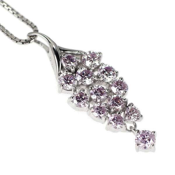 K18WG 天然ピンク ダイヤモンド ペンダントネックレス 1.00ct 希少 3WAY 葡萄 植物 リーフ