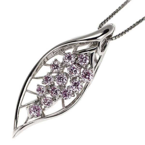 K18WG 天然ピンク ダイヤモンド ペンダントネックレス 1.00ct 希少 3WAY 葡萄 植物 リーフ