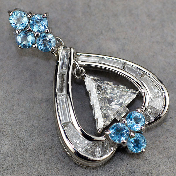 Pt900 クリスマスツリーカットダイヤモンド カリブレカット ブルートパーズペンダントトップ 0.827ct H VS1 D1.16ct