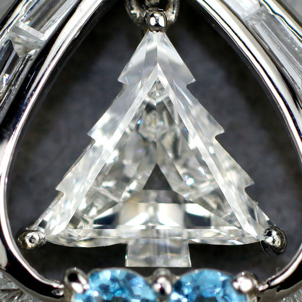 Pt900 クリスマスツリーカットダイヤモンド カリブレカット ブルートパーズペンダントトップ 0.827ct H VS1 D1.16ct