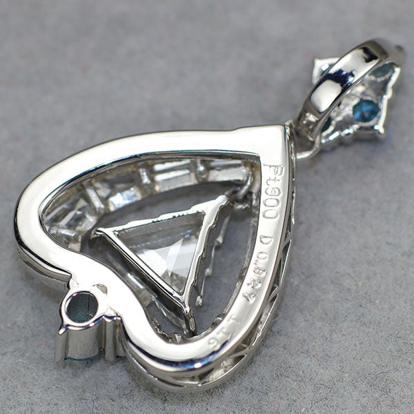 Pt900 クリスマスツリーカットダイヤモンド カリブレカット ブルートパーズペンダントトップ 0.827ct H VS1 D1.16ct