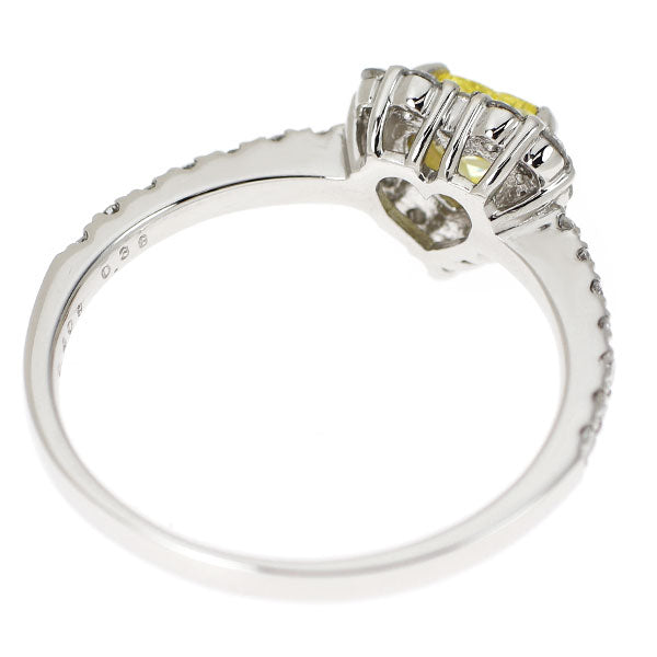新品 Pt900 ハートシェイプ 天然ビビットイエロー ダイヤモンド リング 0.408ct FVY SI2 D0.38ct