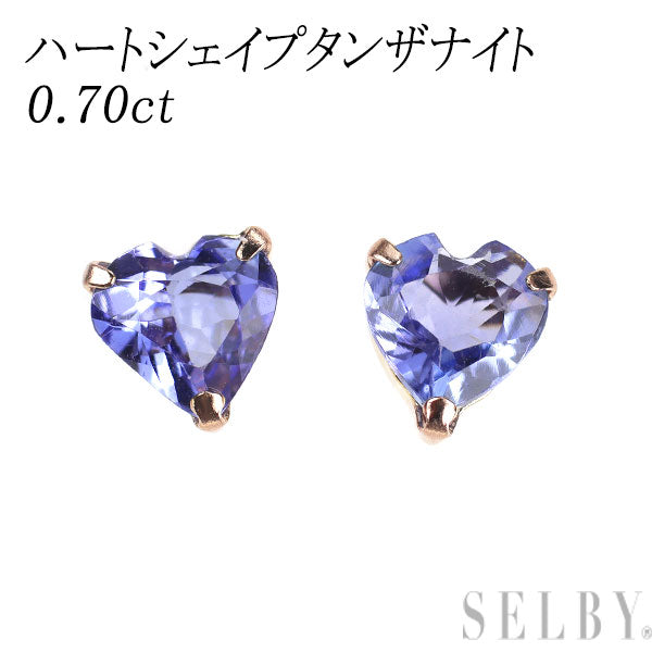 新品 K18PG ハートシェイプ タンザナイト ピアス 0.70ct 【エスコレ】
