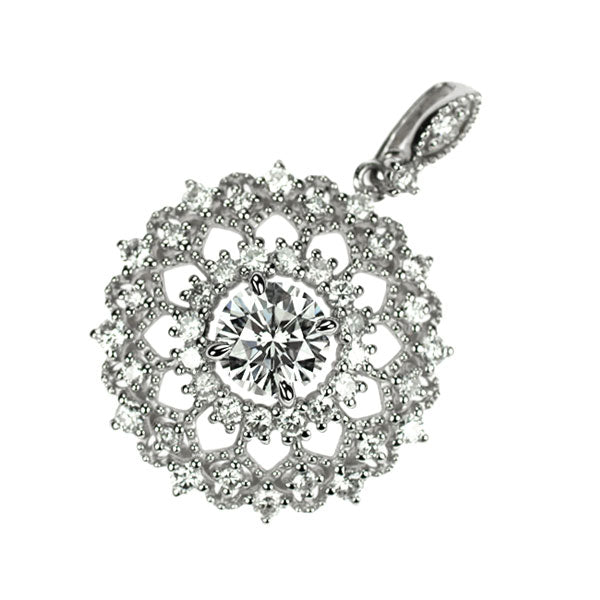 新品 Pt950 ダイヤモンド ペンダントトップ 0.604ct F SI2 VG D0.52ct アンティークレース【エスコレ】