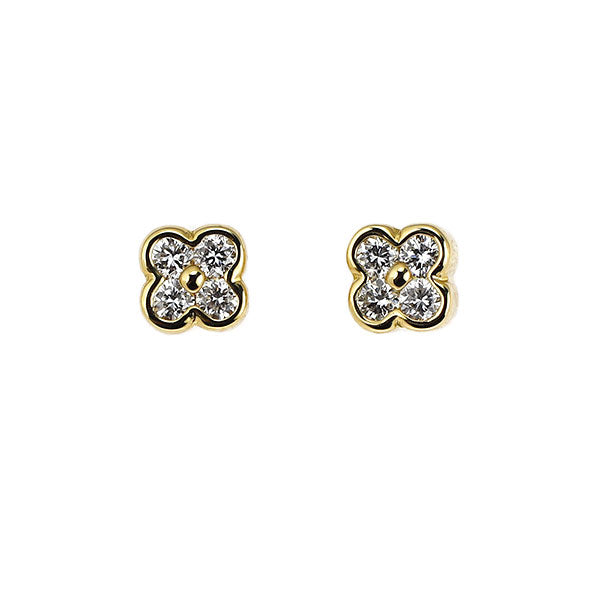 ポンテヴェキオ K18YG ダイヤモンド ピアス 0.08ct フラワー