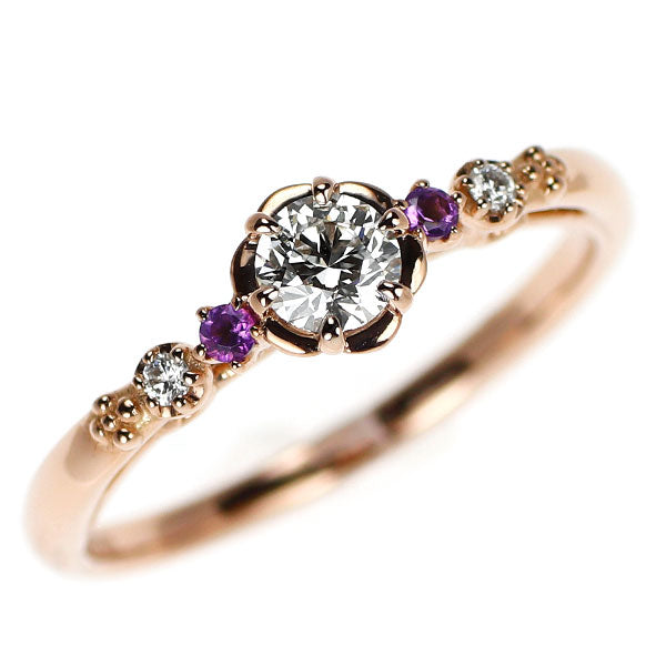 セントピュール/ディズニー K18PG ダイヤモンド アメジスト リング 0.20ct D0.02ct ラプンツェル