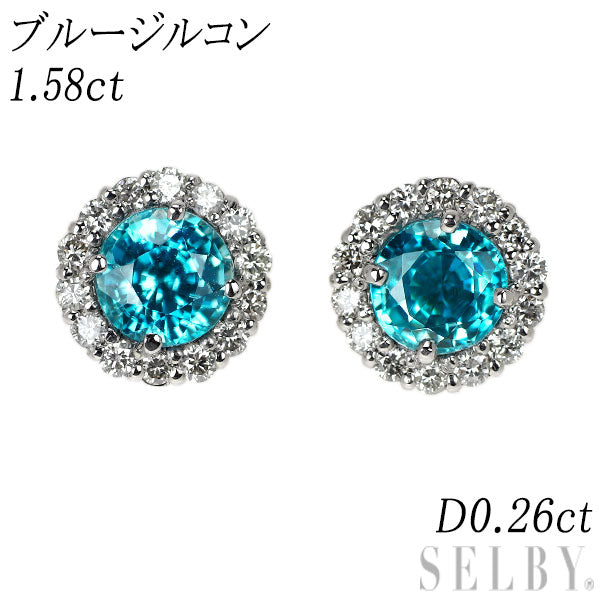 Pt900 ブルージルコン/ ダイヤモンド ピアス 1.58ct D0.26ct【エスコレ】