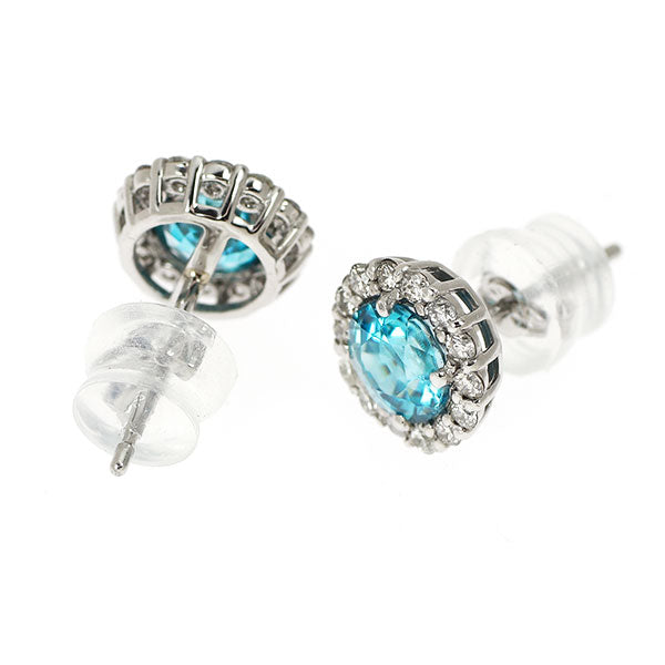 Pt900 ブルージルコン/ ダイヤモンド ピアス 1.58ct D0.26ct【エスコレ】