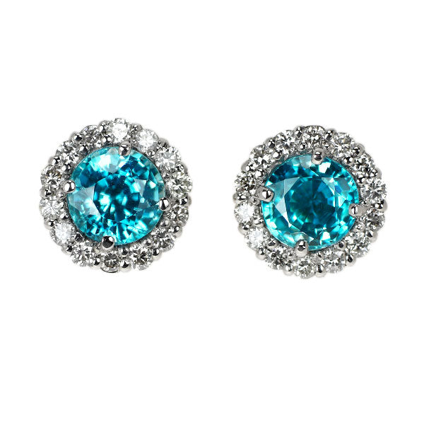 Pt900 ブルージルコン/ ダイヤモンド ピアス 1.58ct D0.26ct【エスコレ】
