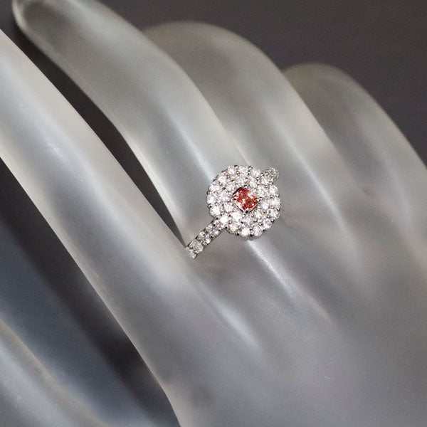 Pt950 天然ストレートピンクダイヤモンド リング 0.136ct FIP SI1 D0.77ct