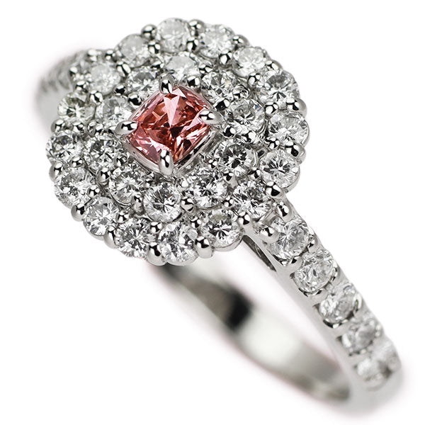 Pt950 天然ストレートピンクダイヤモンド リング 0.136ct FIP SI1 D0.77ct