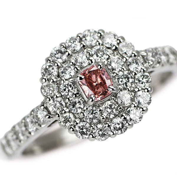 Pt950 天然ストレートピンクダイヤモンド リング 0.136ct FIP SI1 D0.77ct