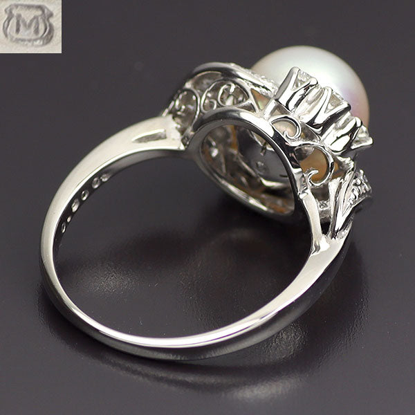 ミキモト Pt900 アコヤ真珠 ダイヤモンド リング 径約8.4mm D0.30ct
