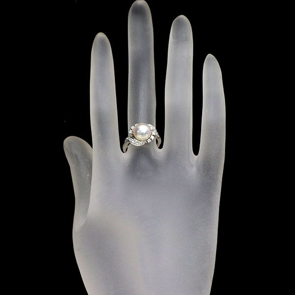 ミキモト Pt900 アコヤ真珠 ダイヤモンド リング 径約8.4mm D0.30ct