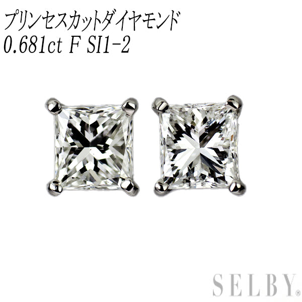 新品 Pt900 プリンセスカット ダイヤモンド ピアス 0.681ct F SI1-2