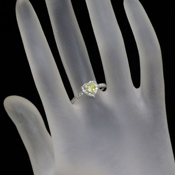 新品 Pt900 ハートシェイプ 天然イエロー ダイヤモンド リング 0.490ct FY SI1 D0.40ct