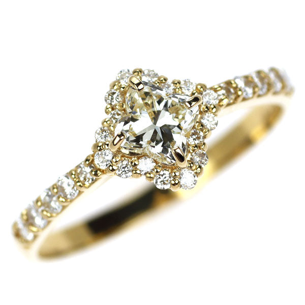 新品 K18YG リリーカット ダイヤモンド リング 0.419ct L VS1 D0.29ct