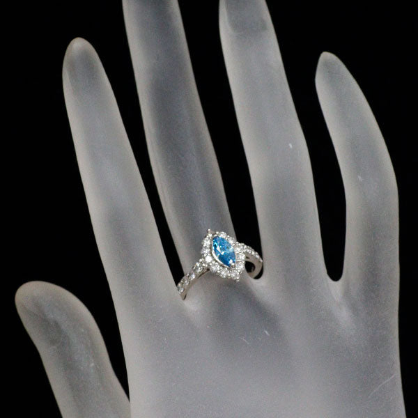 新品 Pt900 マーキスカット LDHトリートブルー ダイヤモンド リング 0.568ct FVGB I1 D0.80ct