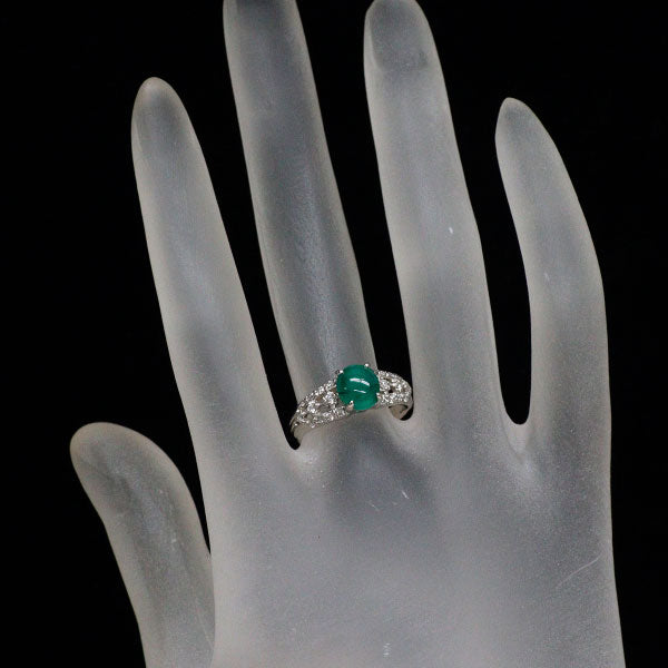 Pt900 エメラルド キャッツアイ ダイヤモンド リング 1.04ct D0.21ct