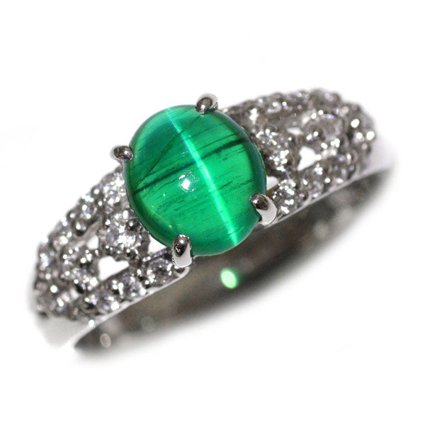 Pt900 エメラルド キャッツアイ ダイヤモンド リング 1.04ct D0.21ct