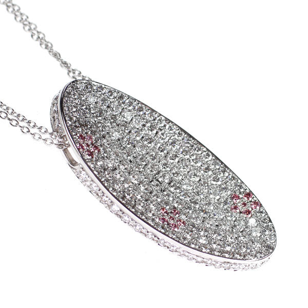 K18WG 天然ピンク/カラーレス ダイヤモンド ペンダントネックレス 3.18ct パヴェ