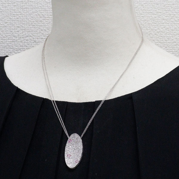 K18WG 天然ピンク/カラーレス ダイヤモンド ペンダントネックレス 3.18ct パヴェ